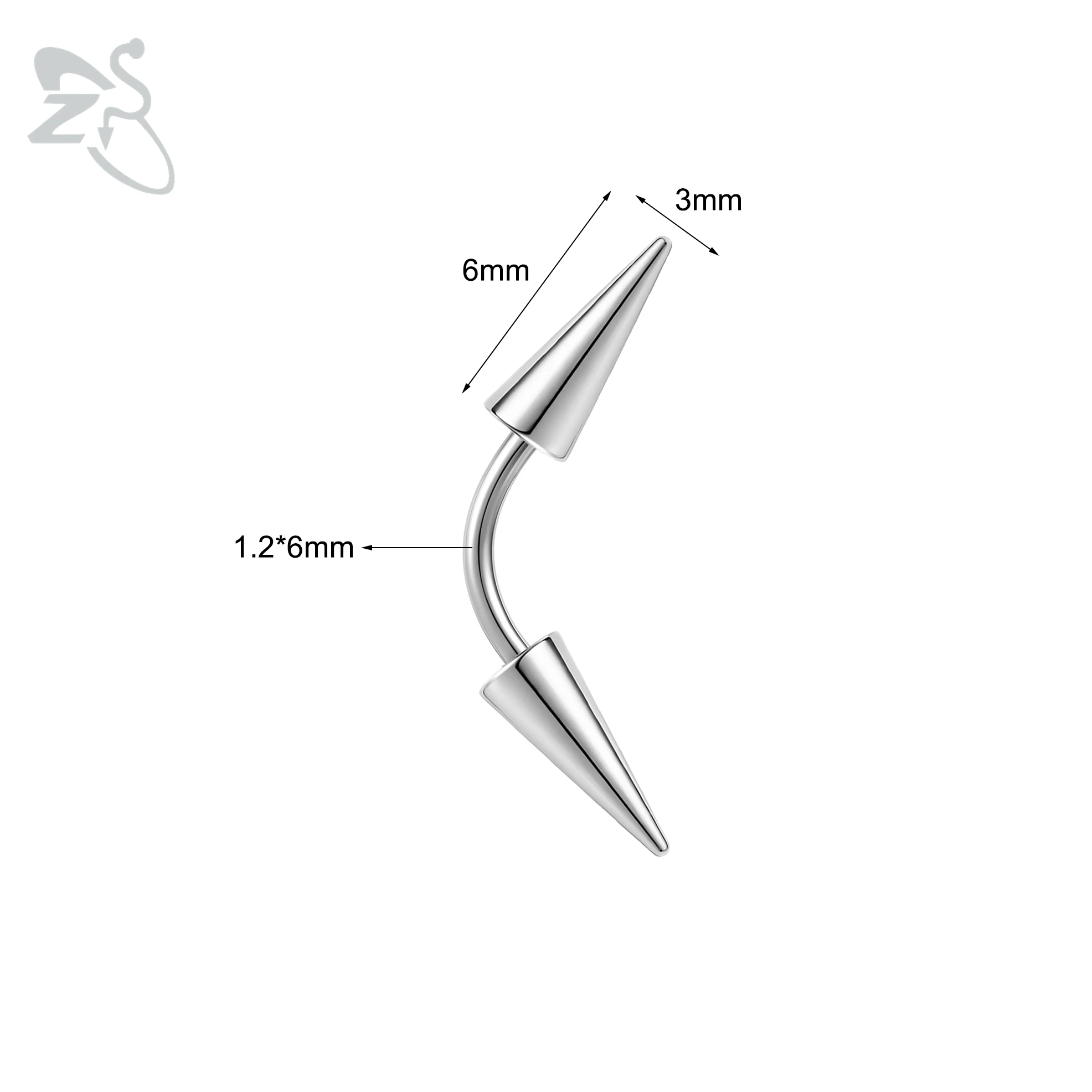 16G Stainless Steel Spike Eyebrow Ring, Unisex