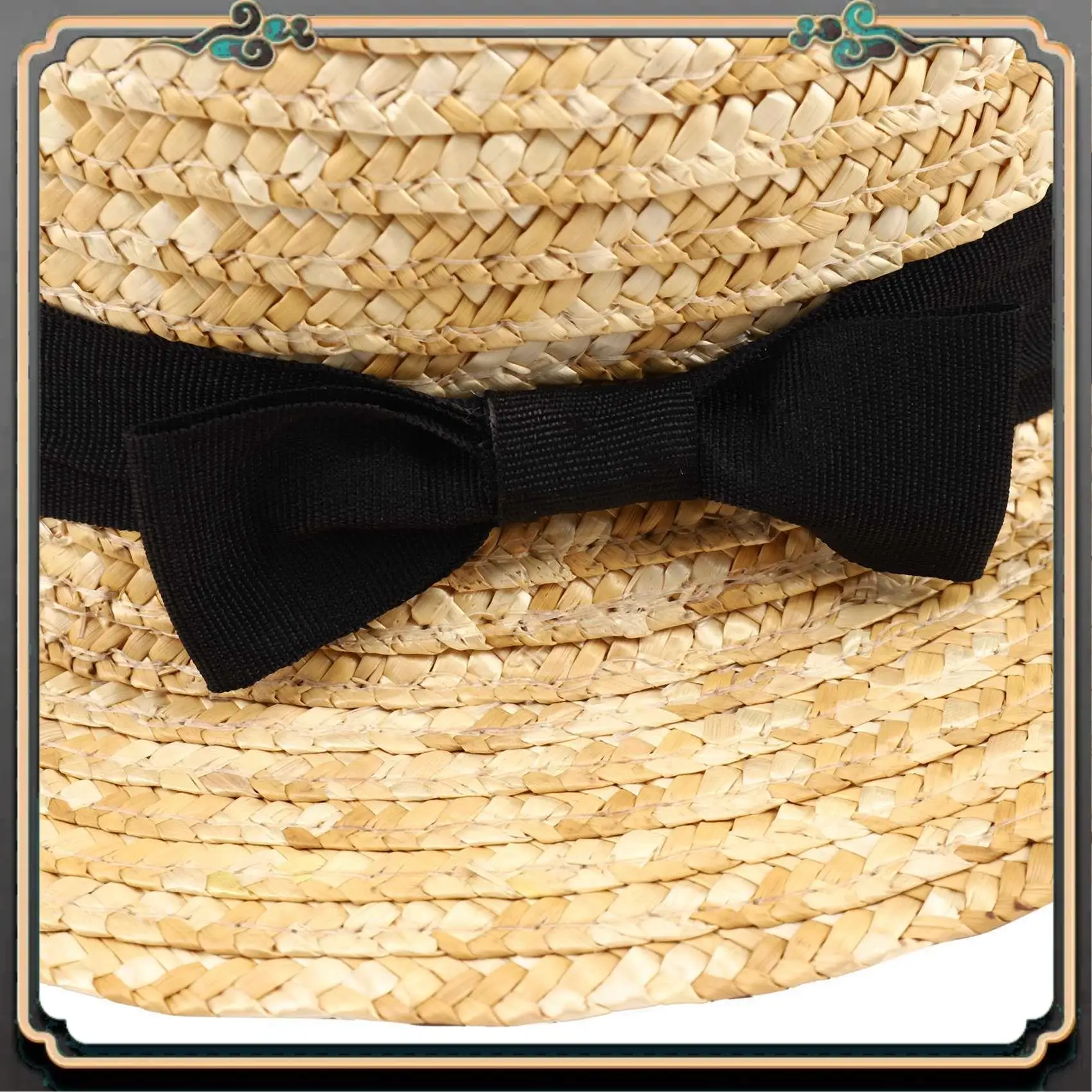 

Premium 2X Cute Child Girls Straw Hat Bowknot Sun Hat Kids Large Brim Beach Summer Boater Beach Ribbon Round Flat Top Fedora Hat