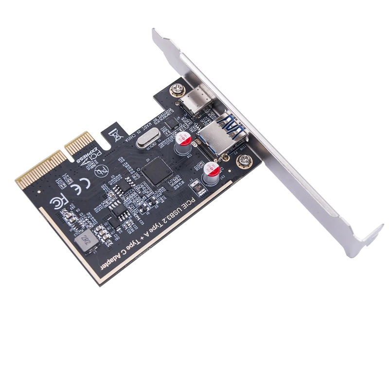 PCIE USB 3.2 GEN2 10G + Type C 10G Adapter PCI Express X4 Expansion Card Riser ASM1142 Chip Controller + Low Bracket for Desktop