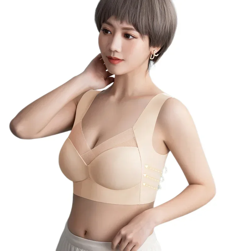 Women Tracless Breathable Sports Bra Inner Support Push Up Brassiere Vest Patchwork Mesh Gym Underwear Tops Padded Bras