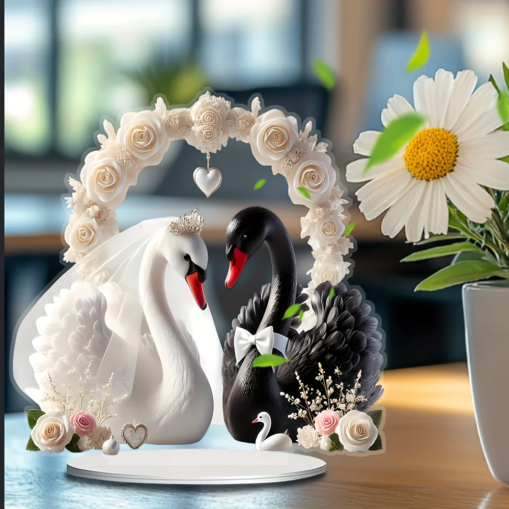 Vivid Hues Lifelike Swan Motif 2D Acrylic Tabletop Ornament Holiday Valentines Day Present Housewarming Gift Entryway Decor