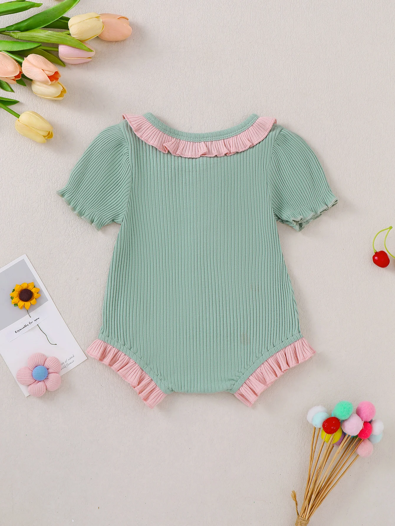 Baby Girl Summer Stripe Fabric Short Sleeve Snapsuit Triangle Design Infant Clothing Toddler Romper