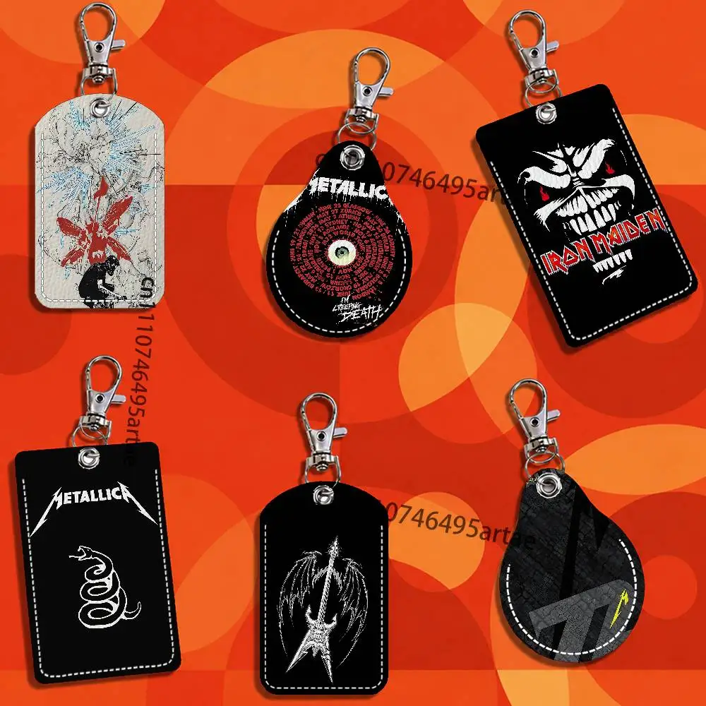M-MetallicaS R-Ride the Lightning Throw Card Case Leather Card Holder Keychain Key Ring Transportation Card Case