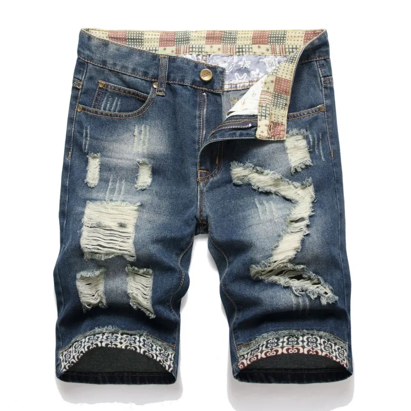 Sommer neue Männer zerrissen kurze Jeans Streetwear Big Hole Patch Mode lässig Vintage blau schlanke Jeans shorts Marken kleidung