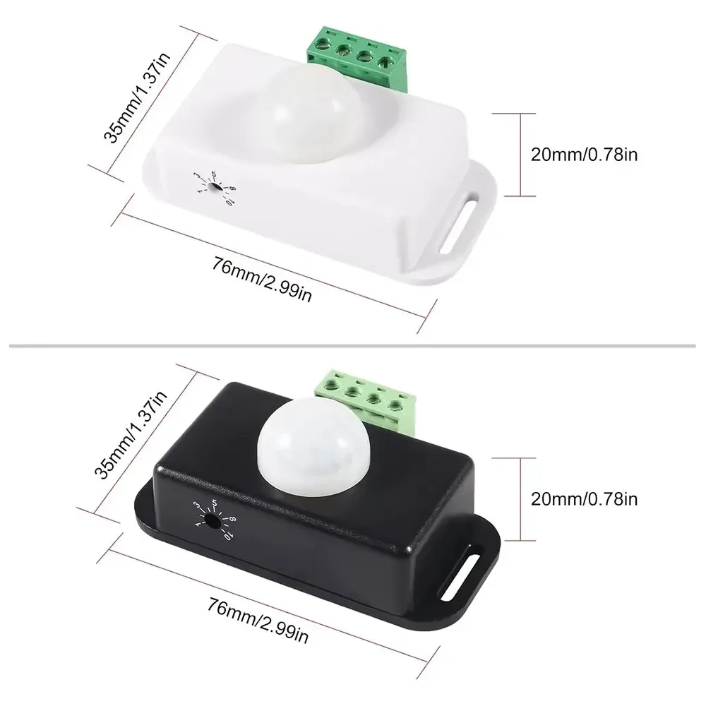 8A PIR Motion Sensor Switch 12-24V DC Adjustable Delay 5s-10min for LED Strip Light Inline Power Controller with IP65 Waterproof