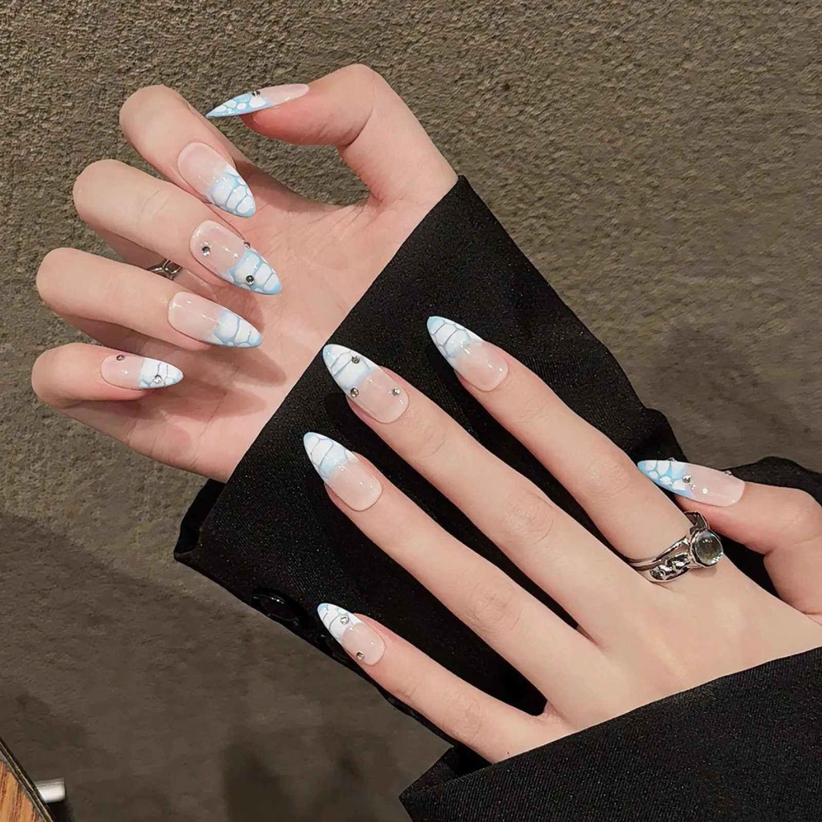 10 stücke handgemachte Presse auf Nägeln Krokodil druck Französisch Stil falsche Nagel flecken volle Abdeckung tragbare Mandel gefälschte Nägel für Frauen