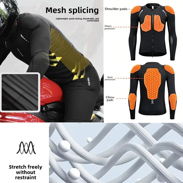 WOSAWE Men Motorcycle Riding Jacket Summer Mesh Breathable Lightweight with Removable Back Shoulder Elbow Pads Moto Gear