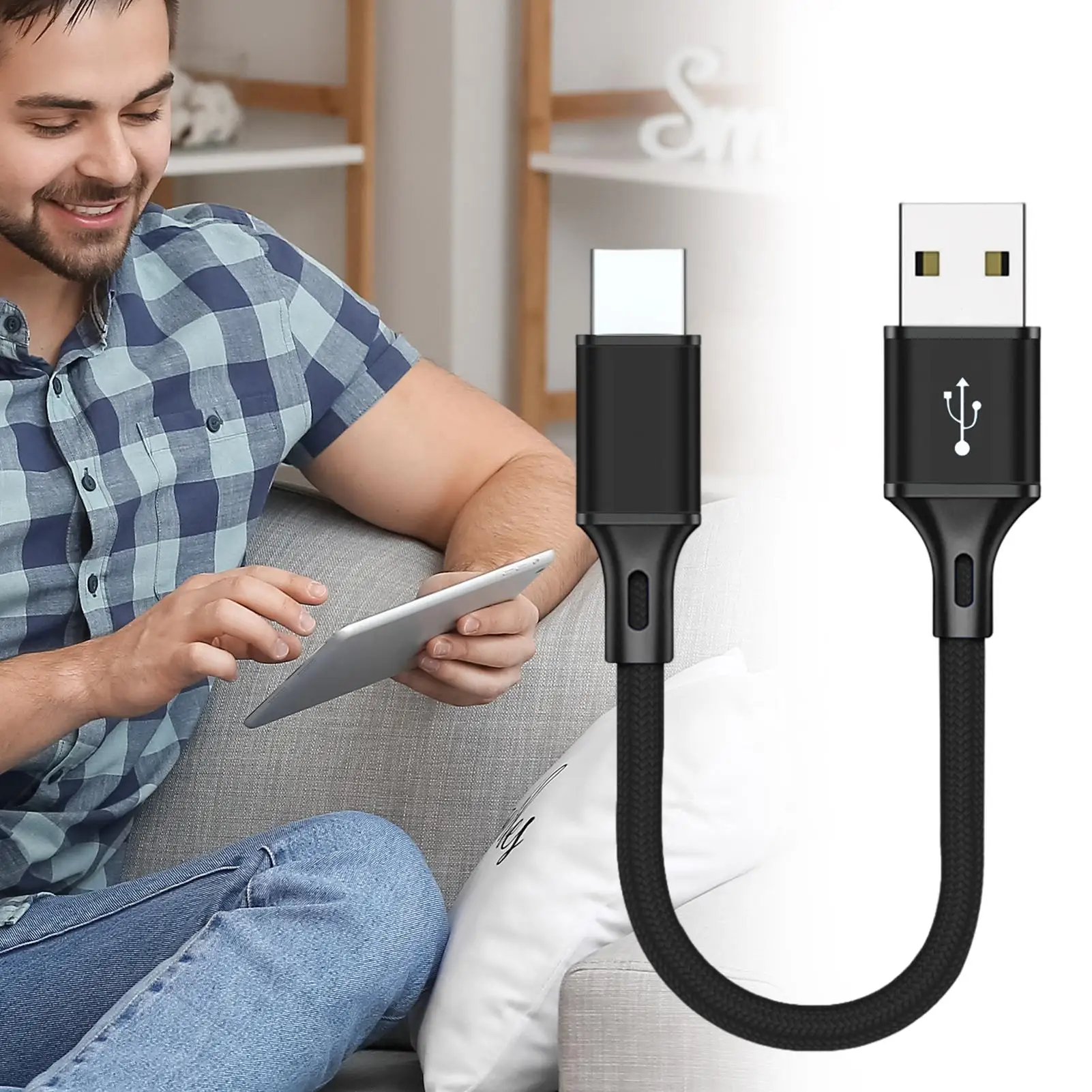 25cm Portable Ultra Short USB Fast Charging Cable For Power Bank MP3 MP4 CameraiPhoneXiaomiOneplus Phone Type C MicroCord