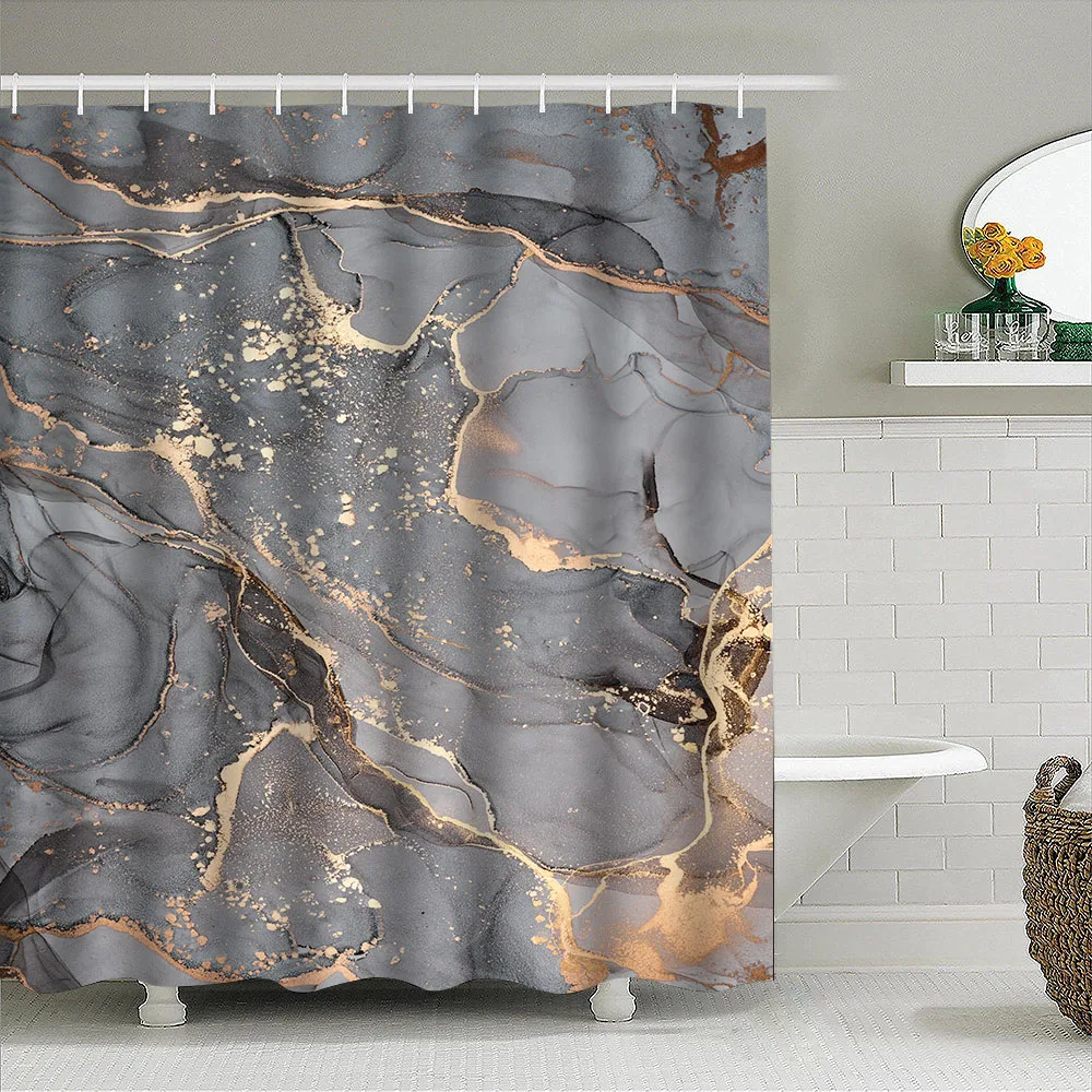 1pc Gray Marbling Shower Curtain Bathroom Partition Decorative Curtain Machine Washable Lake Print Window Privacy Curtain