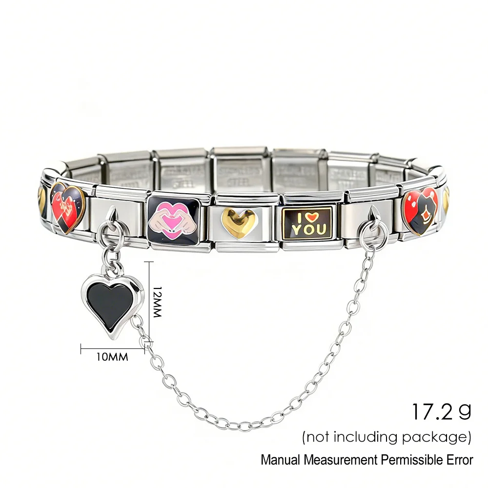 Klassisches Herz-Paar-Gesten-Werkzeug-Kombinationsset 9mm Italienisches Armband mit Gliedern DIY Edelstahl Charm Schmuck 18-teiliges Set – Detail 6