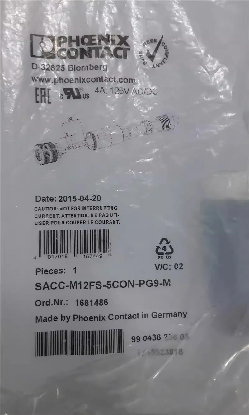 SACC-M12FS-5CON-PG9-M-1681486 M12 5-core straight female connector