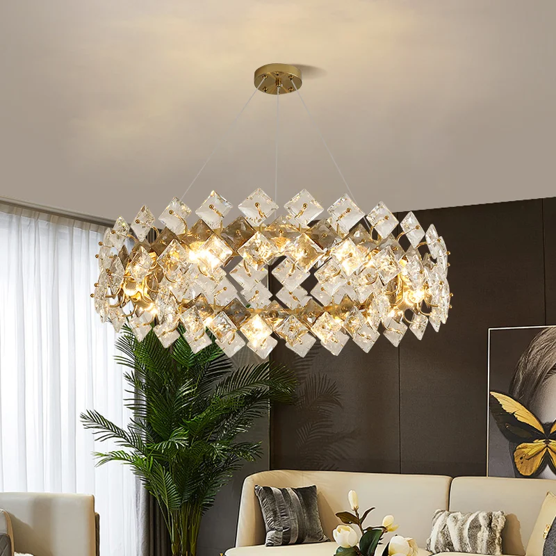 Luxury Crystal Chandelier For Rund Dining Room Modern Smoky Gray Crystal Lamp Kitchen Island Cabinet Hanging Light Fixtur