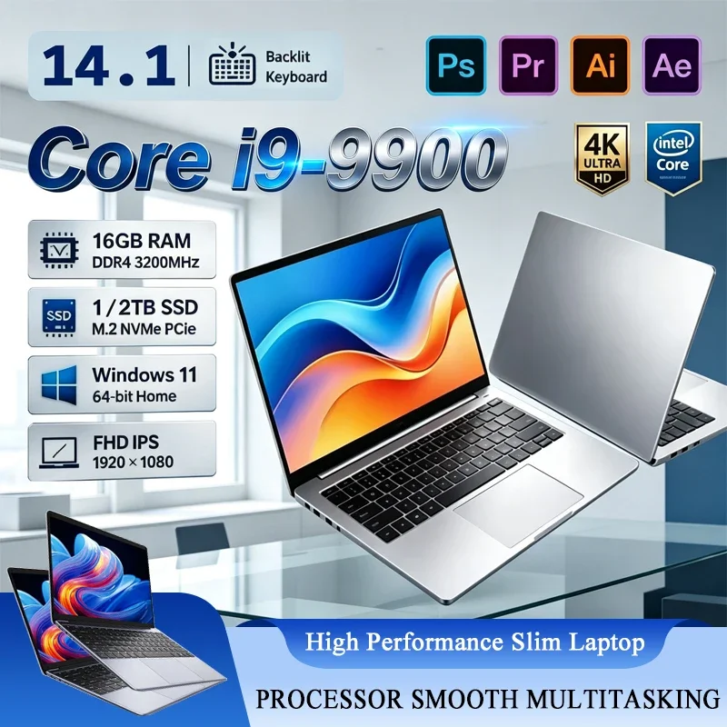 Intel Core I9-9900 14.1 Inch IPS Gaming Laptop 32GB RAM 2TB SSD 1920x1080 Fingerprint Backlit Keyboard Windows 11