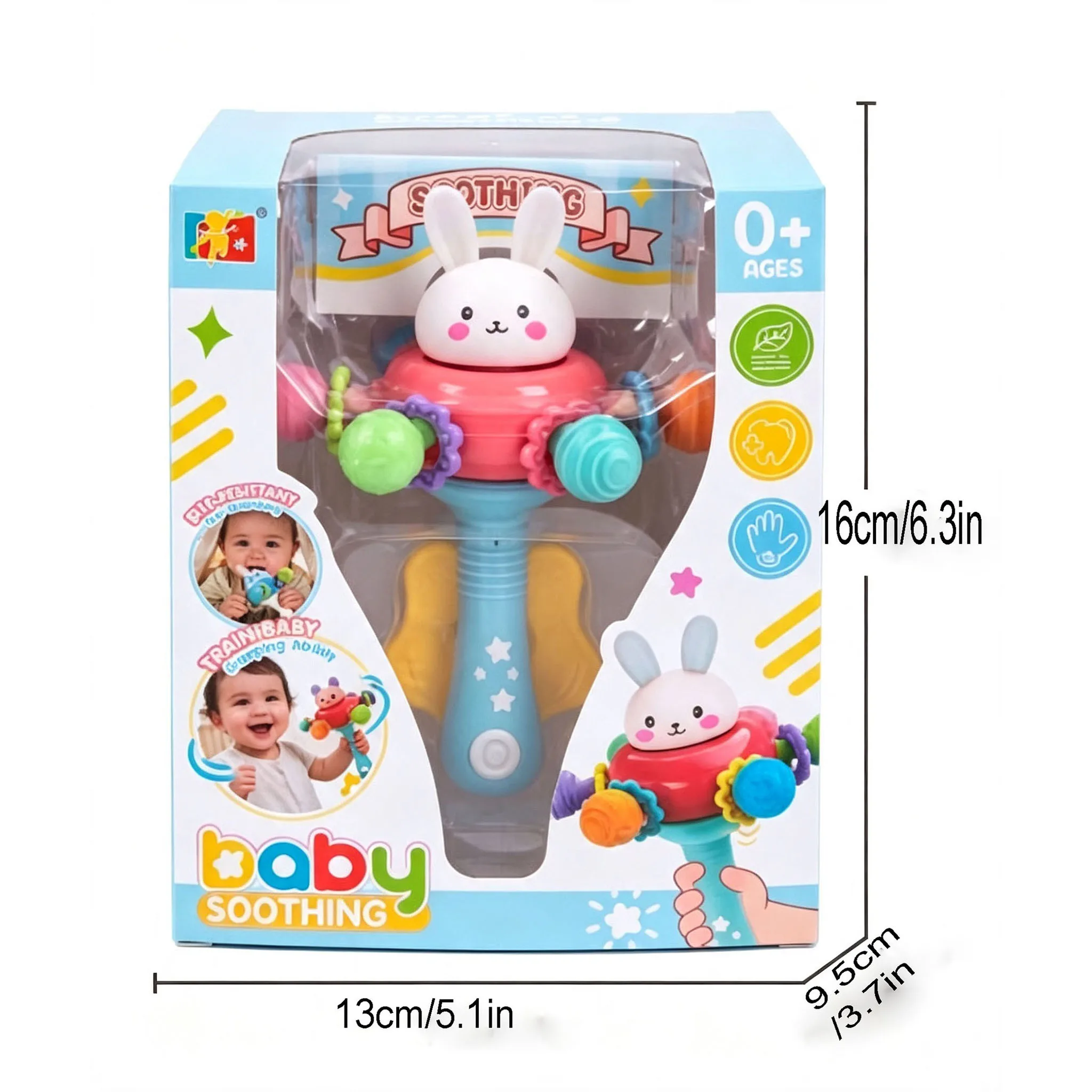 Baby Rattle Teether Toy Rabbit Spinning Suction Cup Grasping Training Early Learning Sensory Play