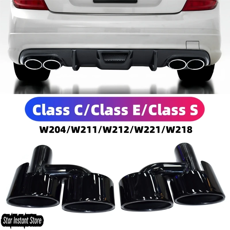 

For Mercedes-Benz C-Class, E-Class, S-Class Exhaust Tailpipe Upgrade, C63 E63 S63 AMG Oval Muffler, Quad Outlet Tip Nozzle