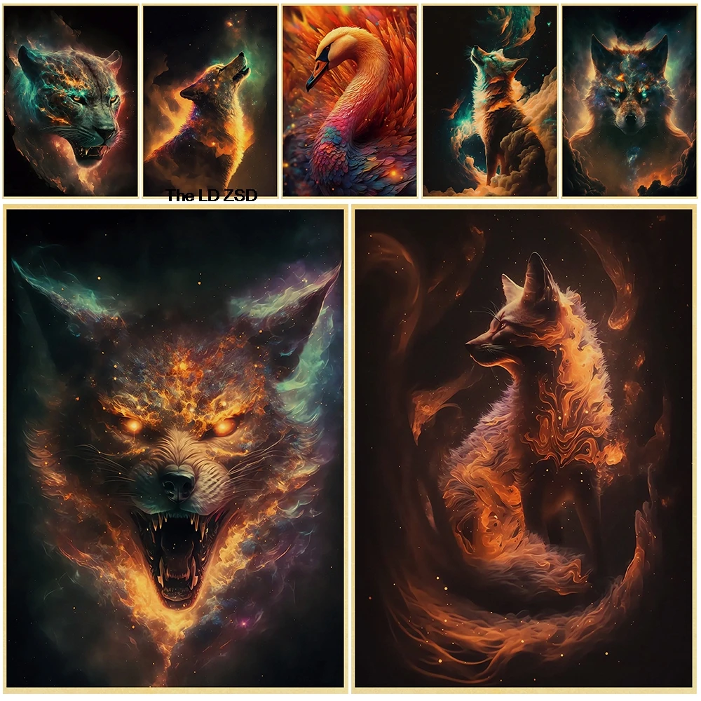 Abstract Cosmic Elder Dragons Poster Canvas Decoration Room Art Poster For Coffee Living Gift For Wall Art Painting Decor Poster