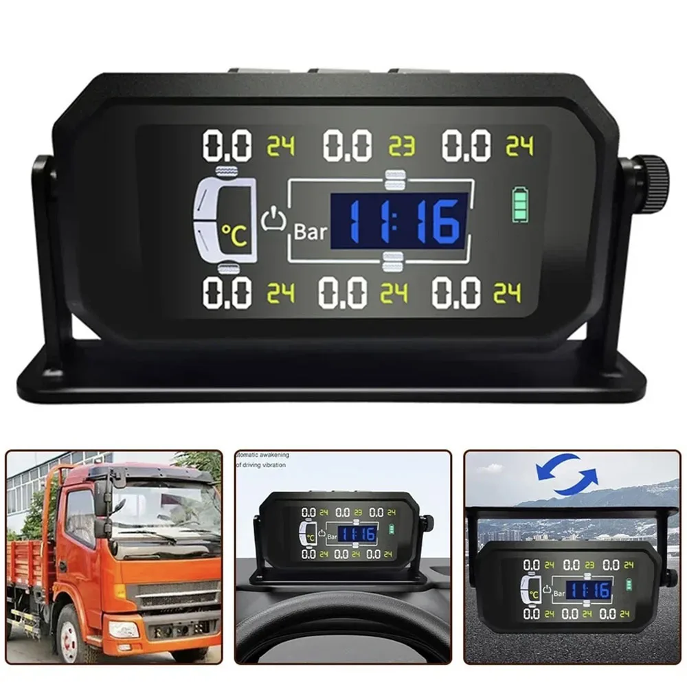 Truck Car Tire Pressure Monitoring System TPMS Solar 6 Sensors LCD Display Tyre Diagnostic Tools Alarm Monitor Autotruck Tester