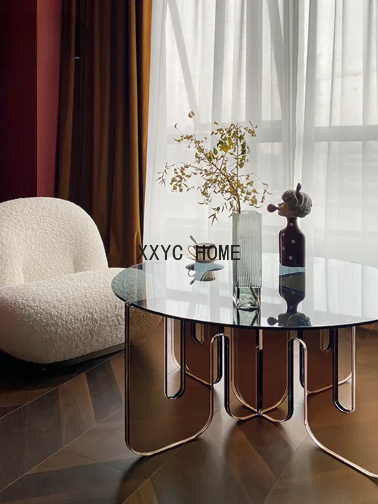 Light Luxury Special-Shaped Wave Acrylic Geometric Coffee Table Simple Living Room Creative round Glass Side Table