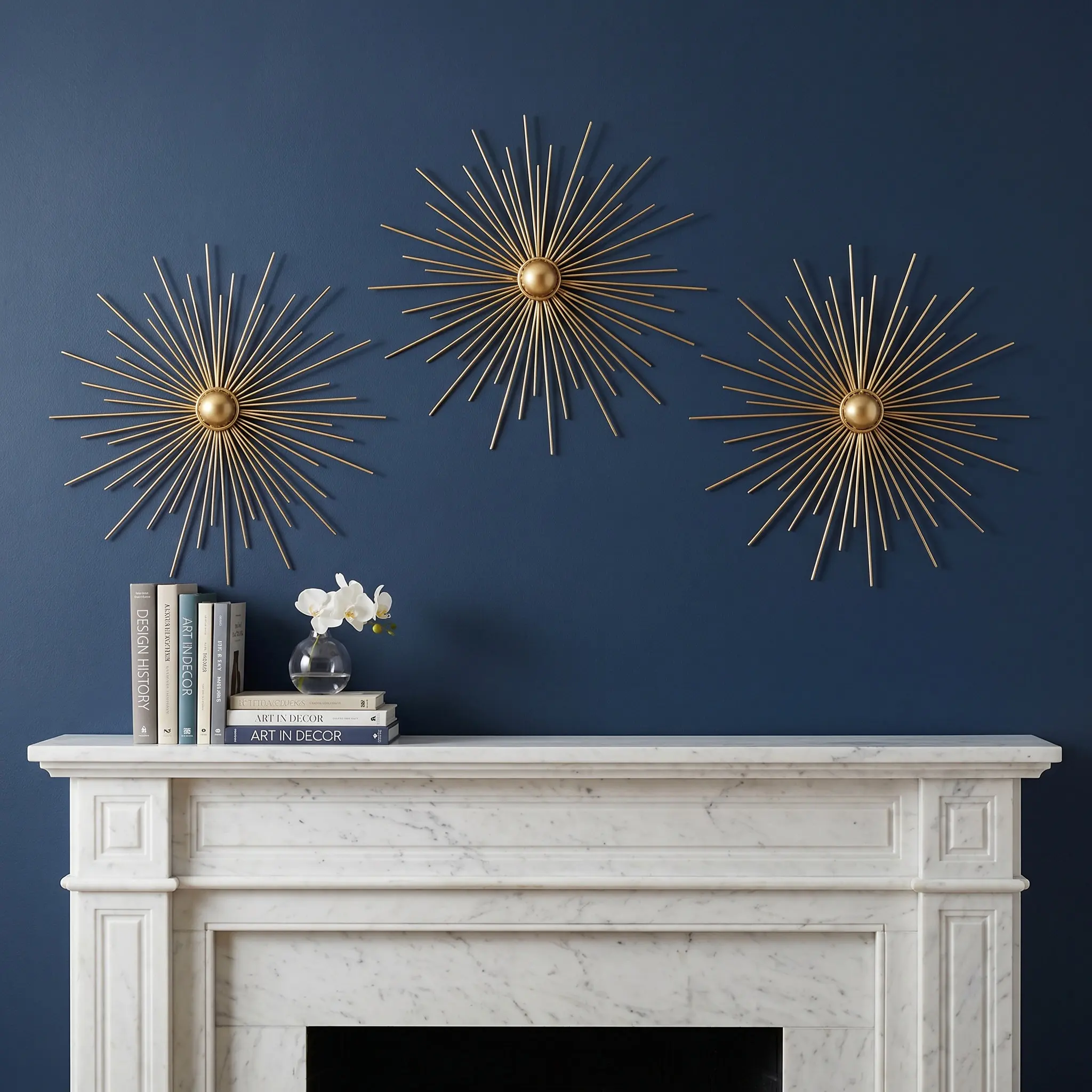 Metal Sunburst Wall Art Set – 3pcs Gold Abstract Dandelion & Sea Urchin Design for Bedroom, Office, Living Room