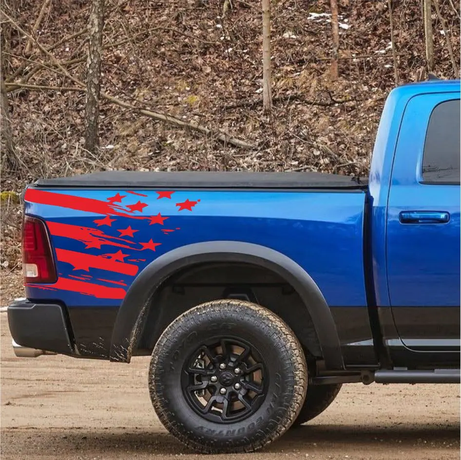 For Dodge RAM Pickup Rear Trunk Bed Side Stickers Truck Graphics American Flag Decor Cover Vinyl Decals Auto Tuning Accessories