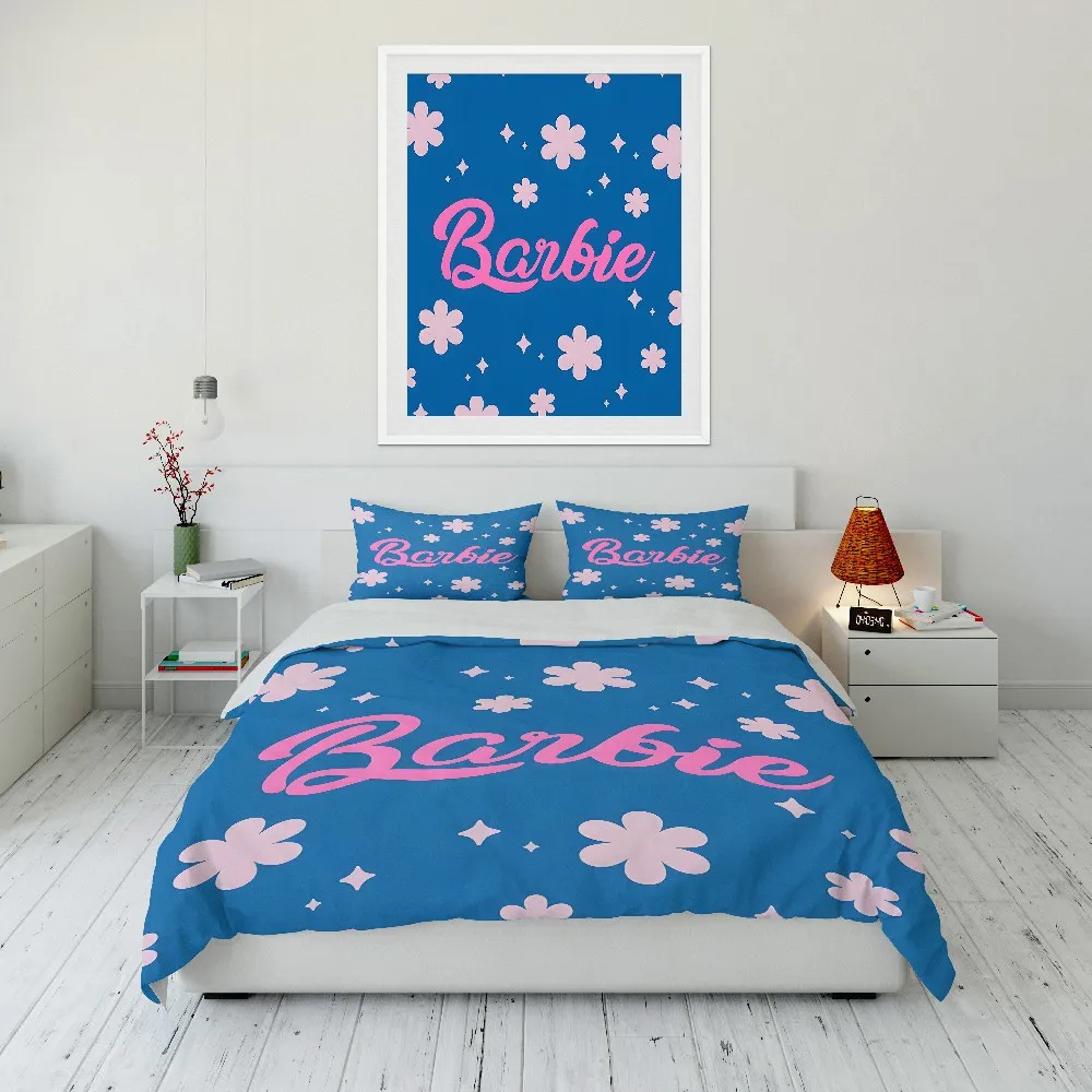 10 Sizes MINISO Barbie Printed Printed Quilt Cover Pillowcase Bedding Set Kids Adult Comfortable Bed Set Twin King Pink Decor