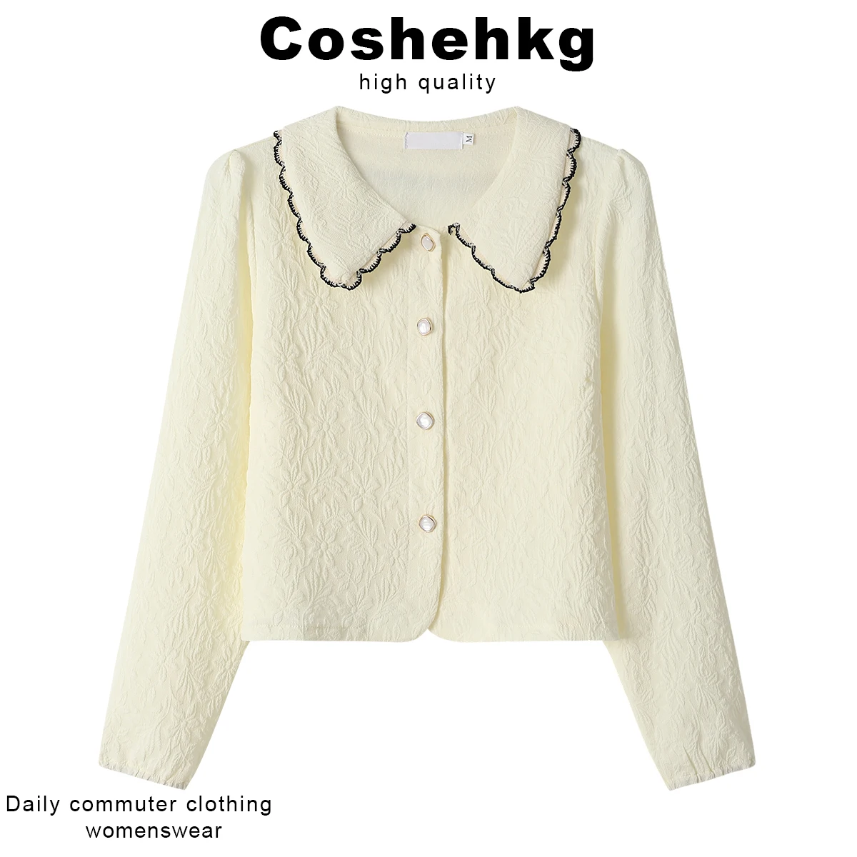 

Coshehkg Gentle Doll Collar Long Sleeve Shirt Women Winter Loose Slimming Versatile Youthful Inner Wear Top French Style Butt...