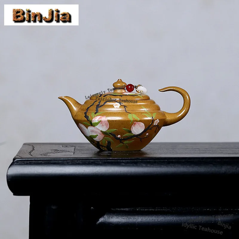 180ml Retro Yixing Purple Clay Teapots Handmade Peach Flying Handle Pot Raw Ore Fire Cloud Burned Section Mud Kettle Zisha Cha