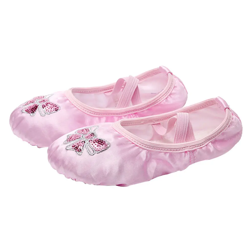 Satin Ballet Shoes for Kids Girls Size 27 Pink Embroidered Ribbon Ballet Slippers Non Slip Split Sole for Dance Training Yoga