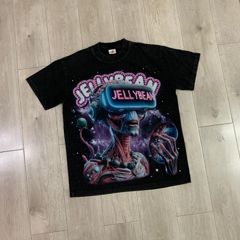 High Street Jellybean Nuke T Shirt Hip Hop Print Do Old Washed Men Women Tee Tops Streetwear