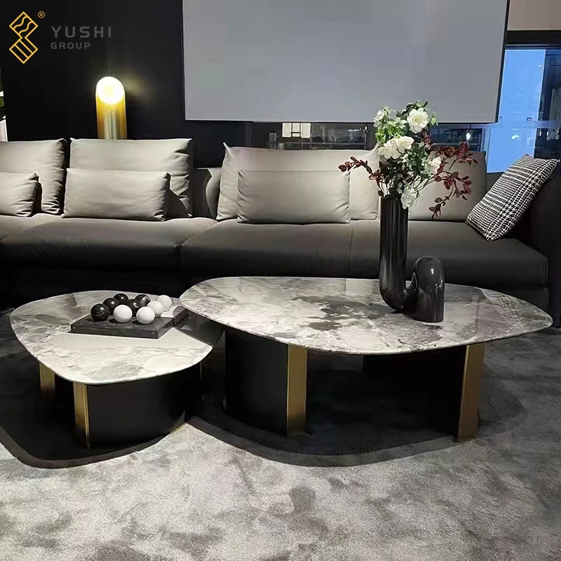 Yushi Group Modern Minimalist Designer Living Room Furniture Natural Marble Table Set Stainless Steel Base Coffee Table