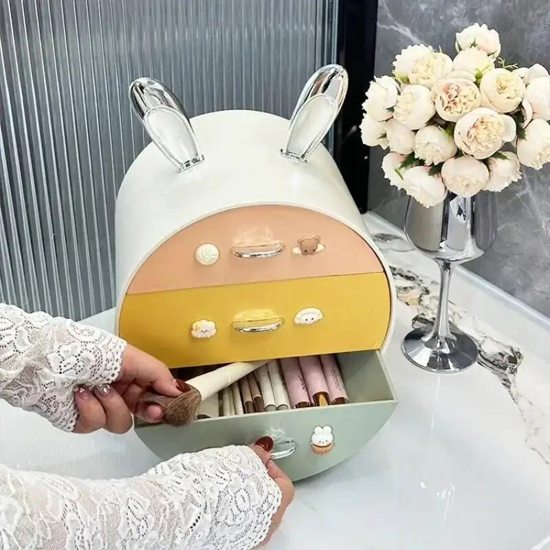 Gilrs' Hair Clips Storage Box Makeup Organizer Desktop Drawer Type Headstring Jewelry Cosmetics Storage Rack Rabbit Shaped Rack