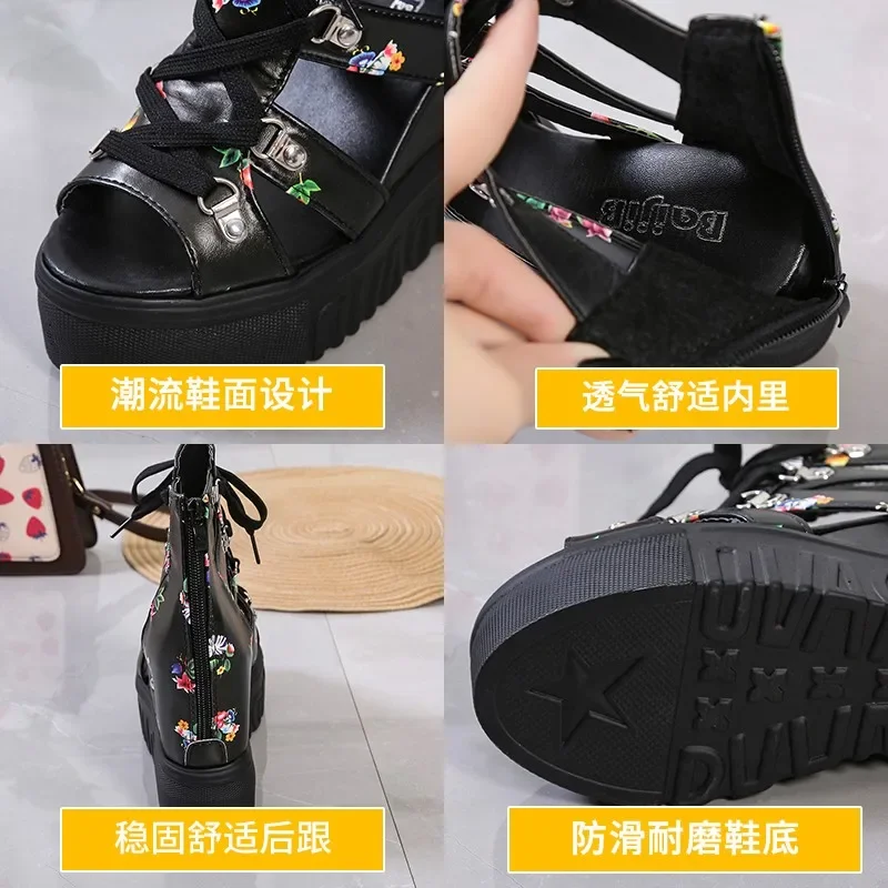 2024 Shoes for Women New Roman Sandals Ladies High Heeled Lace-Up Muffin Wedges Fishbeak Ladies Back Zip Soles Platform Sandals