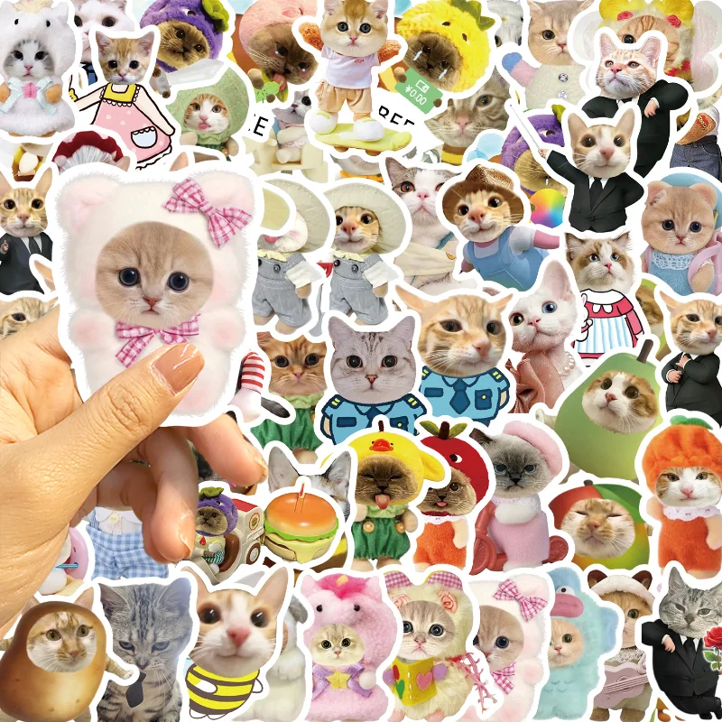 62pcs/set Cartoon Funny Kitten Scrapbook Decal Cute Creative Design Cat Journaling Sticker DIY Decor Phone Case Sticker Kid Gift