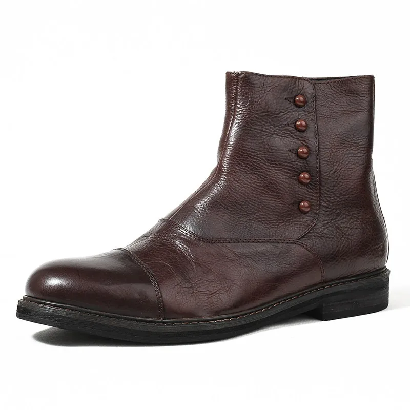 New British Retro Leather Boots Men's Shoes High Top Italian Handmade Genuine Leather Outdoor Work Motorcycle Chelsea Boots Male