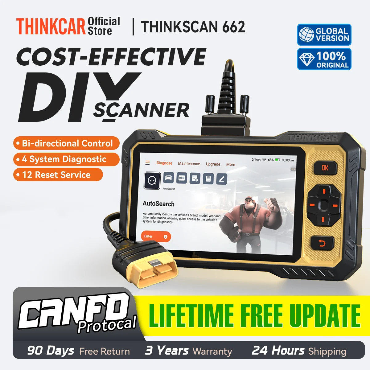THINKCAR ThinkScan 662 Bi-directional Scan Tool CANFD Obd2 Scanner Car Diagnostic Tool Automotivo Code Reader 12 Reset Life Free