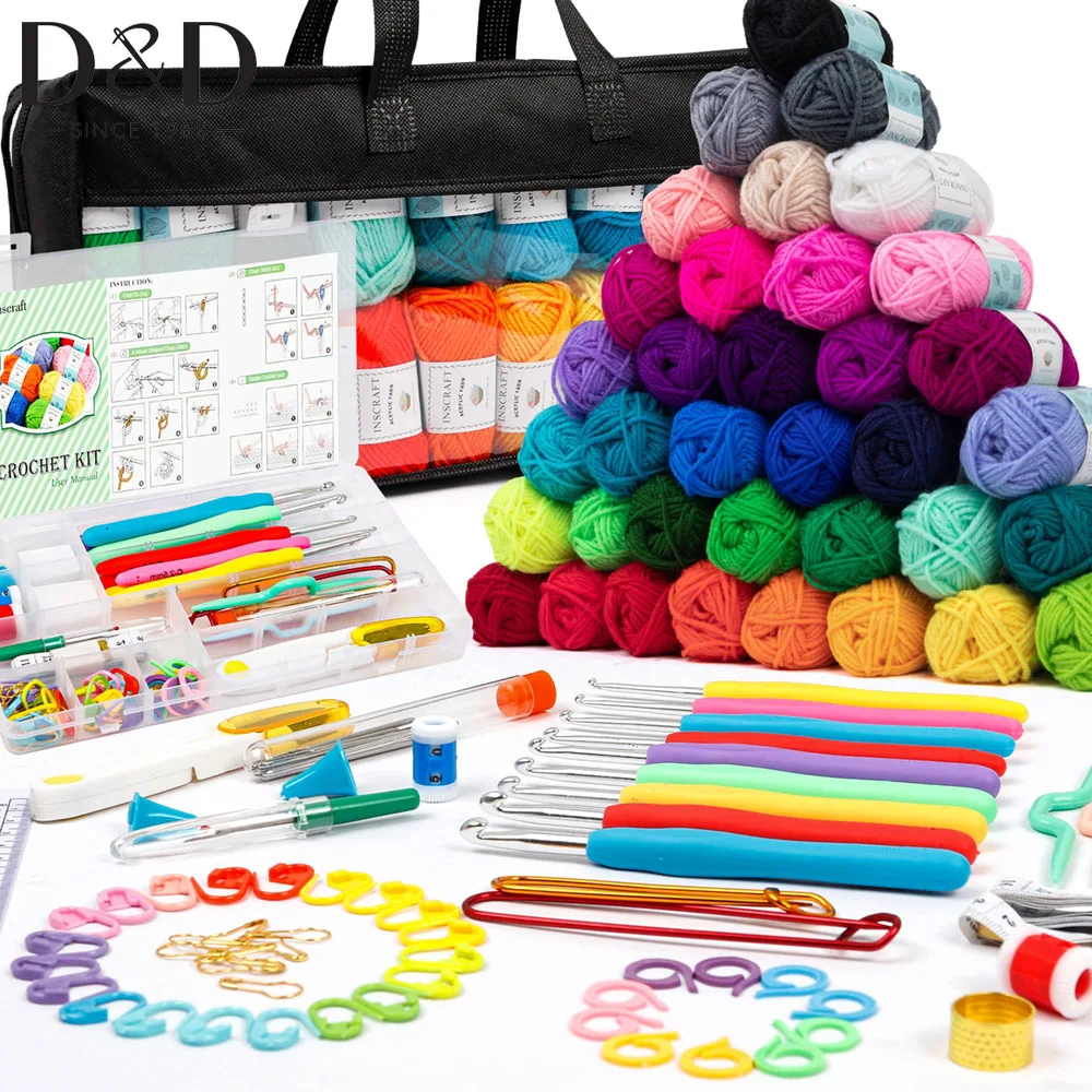 113Pcs/Set Yarn Crochet Set Multi Size Crochet Craft Set For Ergonomics Ideal Beginner Set DIY Originality Weaving Tools