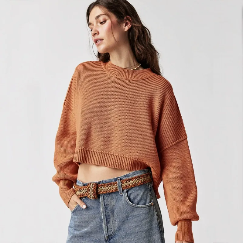 Loose Stripe Cashmere Pullover Knit Sweater Women Long Sleeve O Neck Cropped Knitwear Autumn Fashion Crochet Woven Streetwear