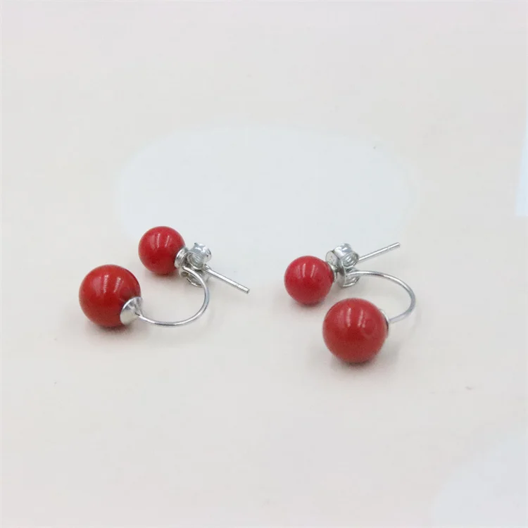 ZFSILVER 100% 925 Sterling Silver Fashion Trendy Red Shell Pearl Double Ball Earrings For Women Charm Jewelry Elegant Party Gift