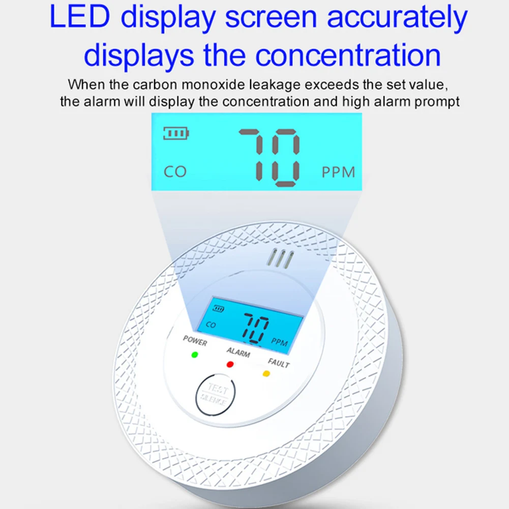 CO Alarm Sensor High Sensitive Wireless Carbon Monoxide Smoke Detector with LED Indicator Warning Device for Home & Hotel