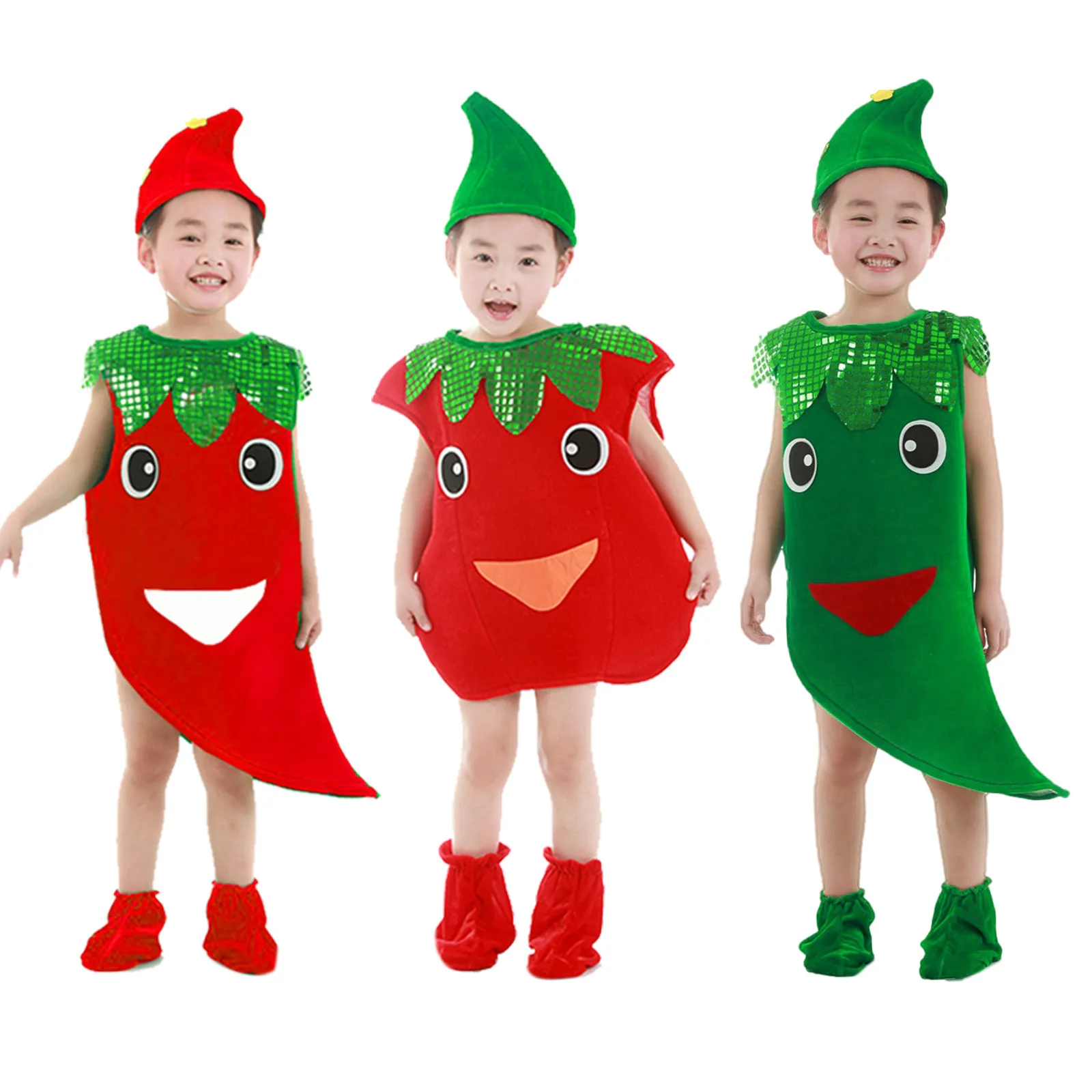 

Children's Day Vegetable Suit Kindergarten Show Costume Halloween Cosplay Tomatoes Chili Peppers Carrots Stage Costume