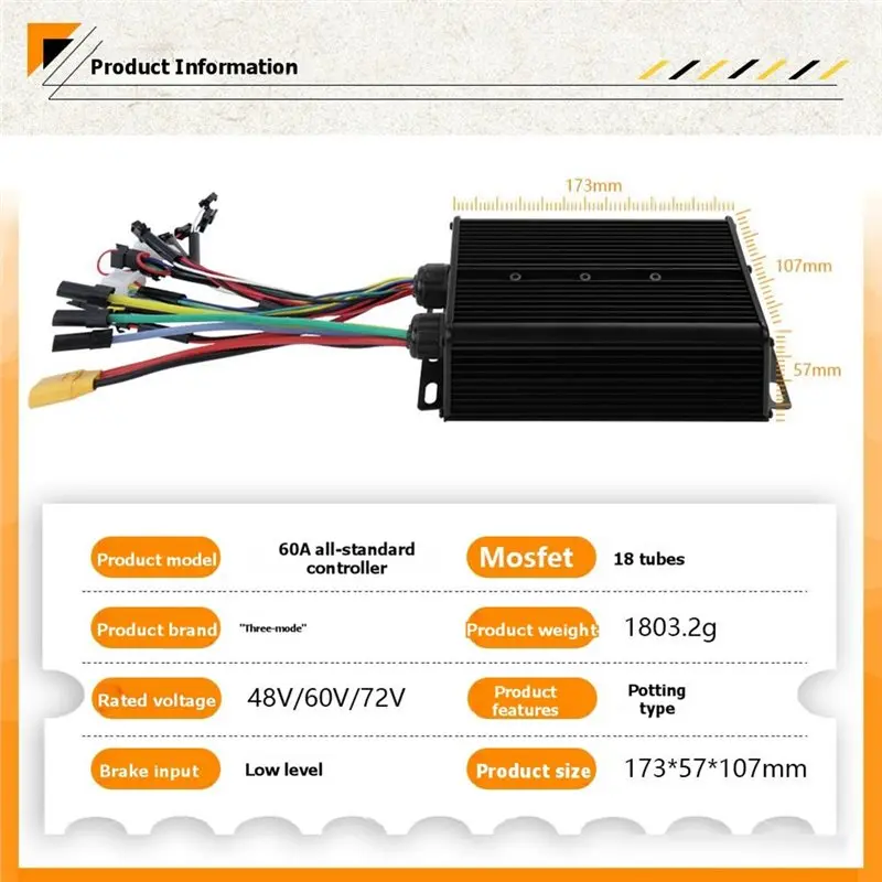 ABHU 3-Mode 3000W 60A 18-Tube Waterproof Controller For Bike