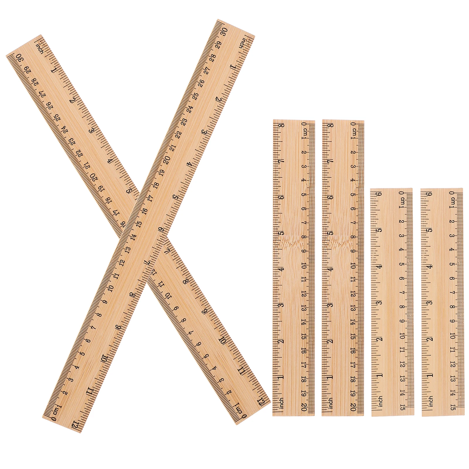 6pcs Bamboo Rulers Set Straight Measuring Woodworking Office School Kids Gift Practical for Students Engineering