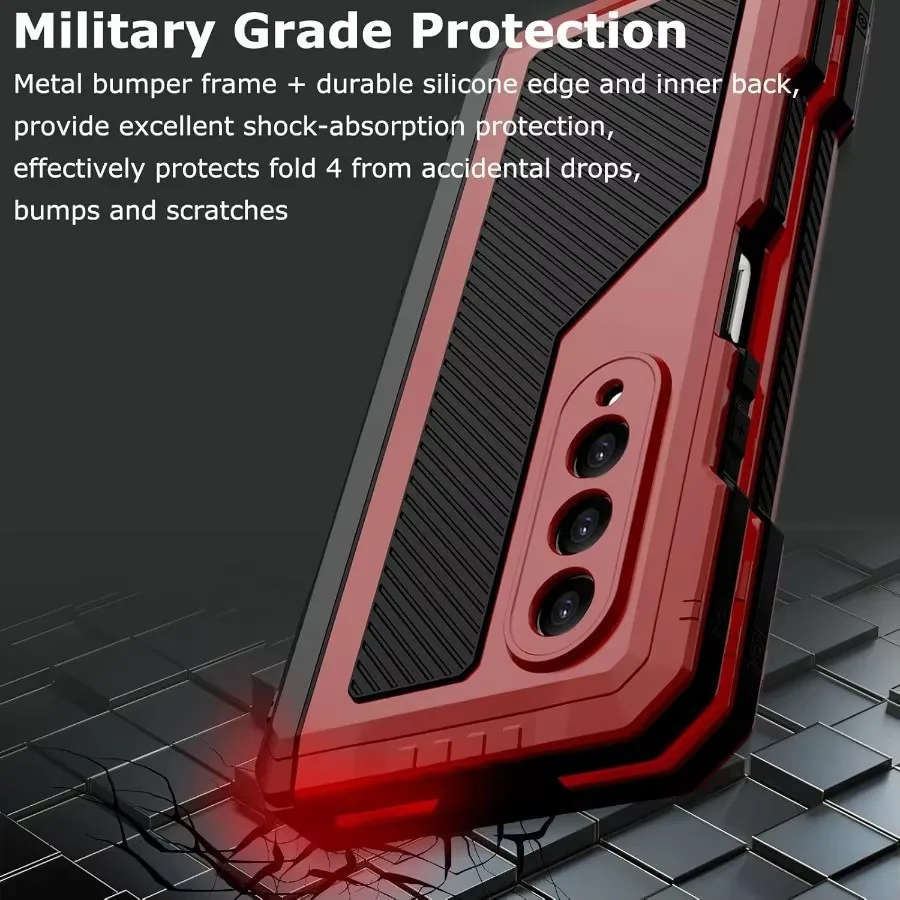 Heavy Duty Anti-fall Metal Silicone Bumper Shockproof Phone Case For Samsung Z Fold 6 5 4 Protection Cover PET Screen Protector