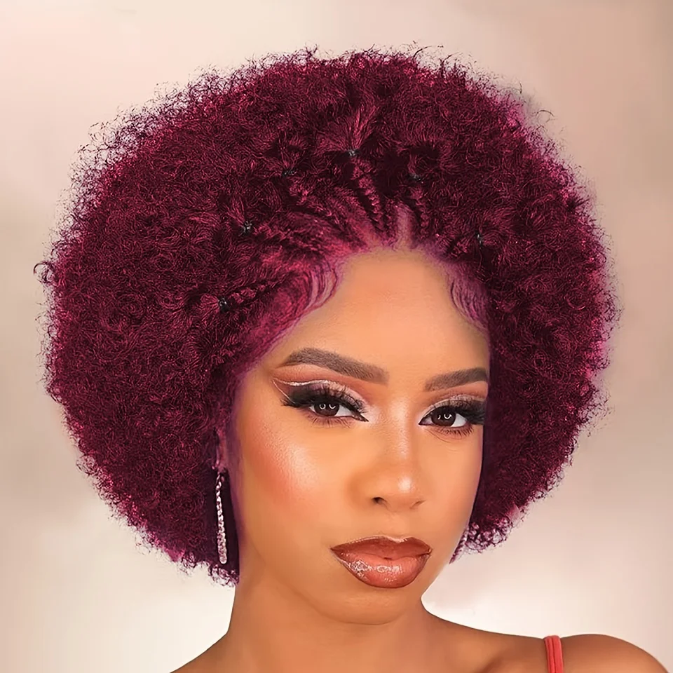 13x4 الدانتيل أمامي الشعر البشري مع قبل صنع كورنو مضفر شعر مستعار شديد التجعد مع شعر الطفل للنساء قبل قطعها