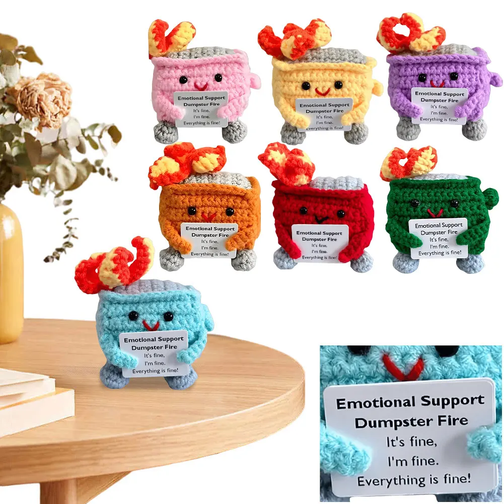 Cute Crochet Dumpster Fire with Encouraging Card Emotional Support Dumpster Fire Funny Gifts for Coworkers Friends