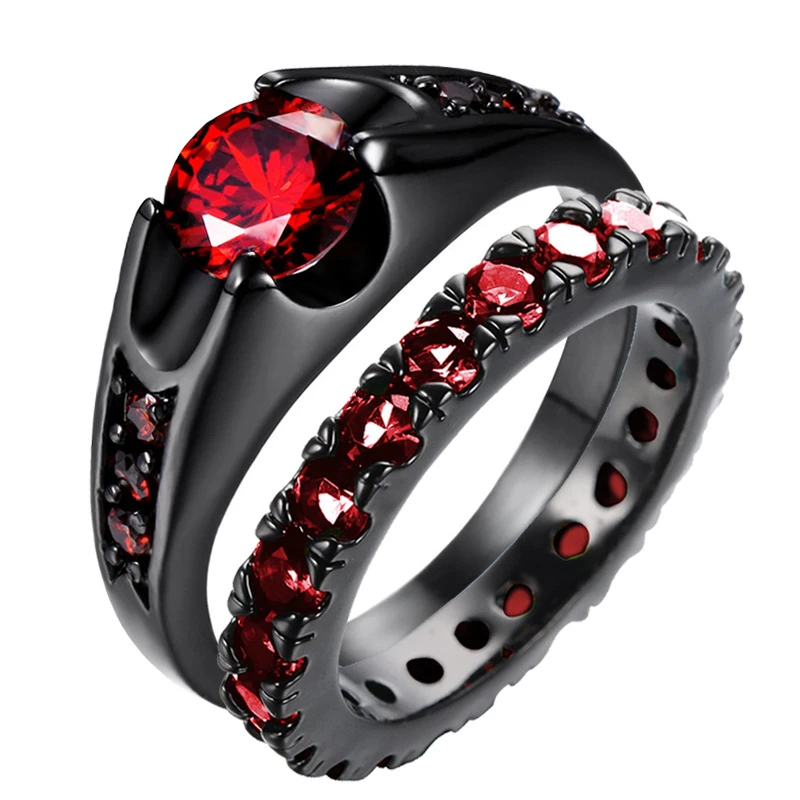 New Red Rhinestones Rings For Women Couple Jewlery Wedding Bands Bridal Sets Man Balck Dragon Pattern Stainless Steel Ring