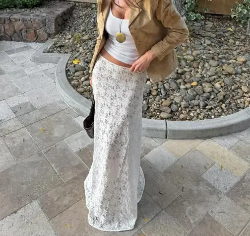 

Sexy Lace Beach Casual Fish Tail Skirt with Autumn and Winter Temperament, White Fashion and Ankle Skirt for Women