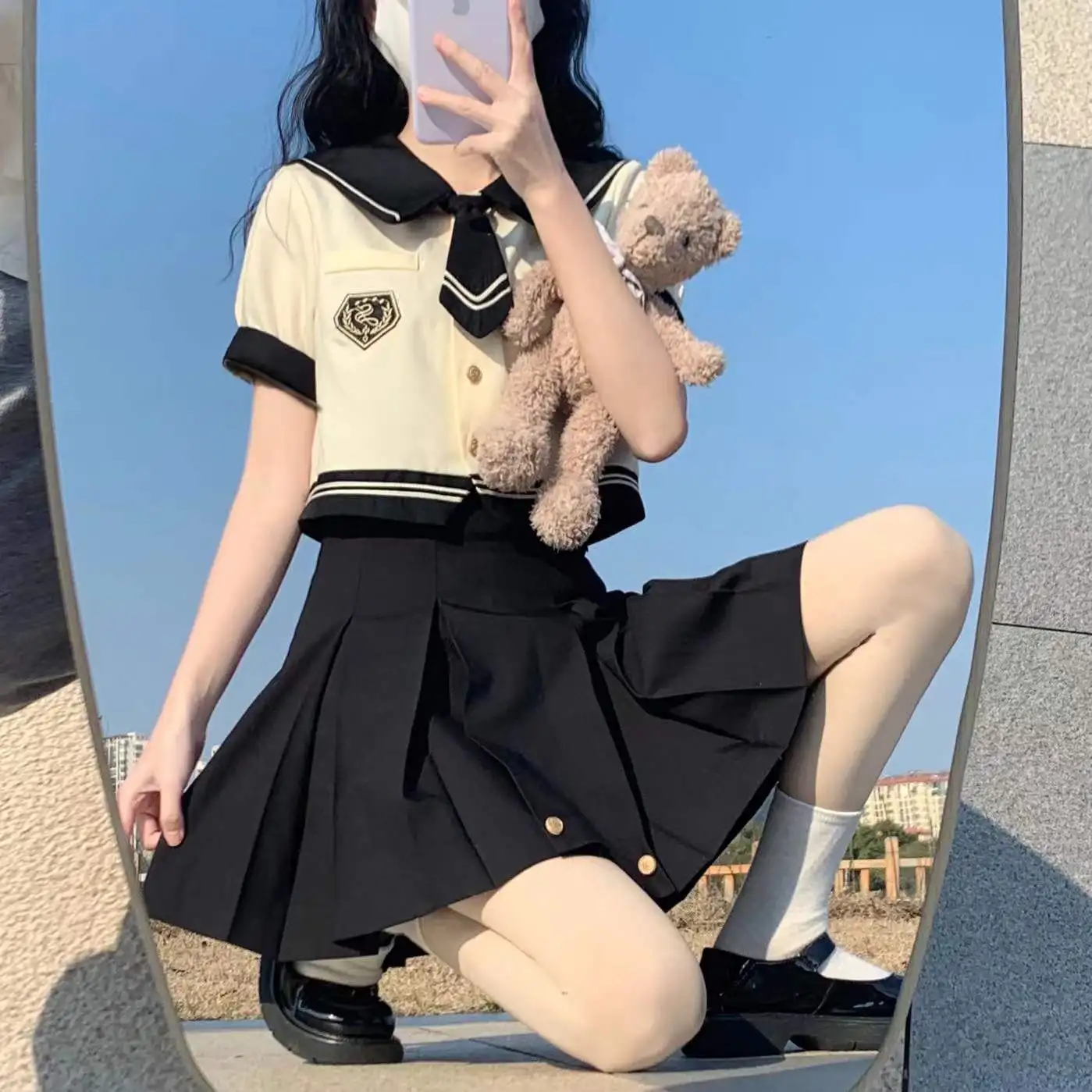 Japanese student 2 piece sets womens outfits women's skirt and cropped set Mini skirts two piece top and skirt set casual 2023