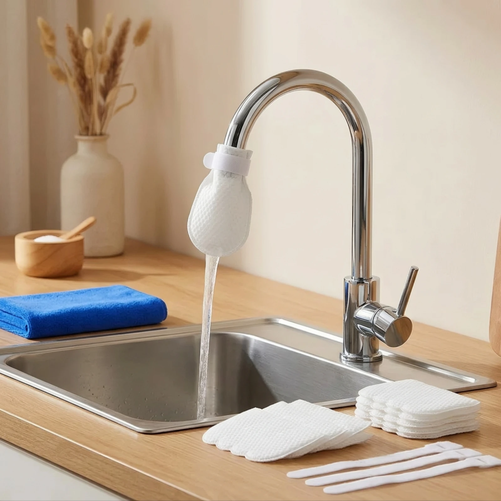 40 Pieces Faucet Filter Bag with Ties Easy Installation Faucet Filter Bag Cotton Pouch High-Density Multi-Layer for Kitchen Sink