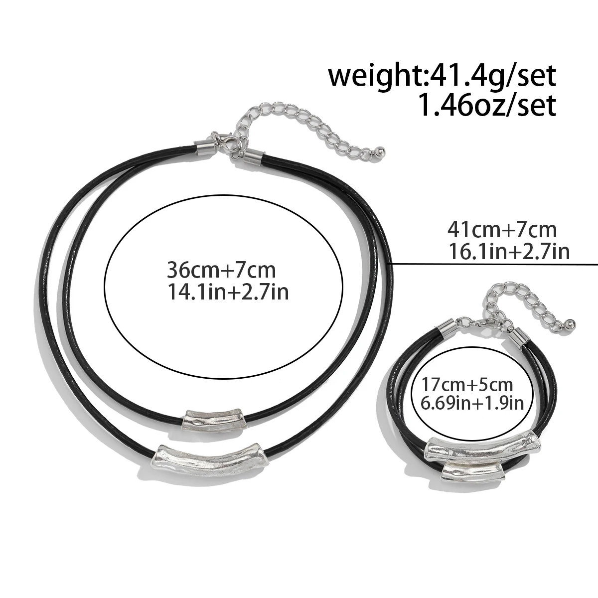 KunJoe Vintage Multi Layer Leather Wax Thread Rope Chain Necklace Bracelet Jewelry Set Women Simple Geometric Round Tube Choker